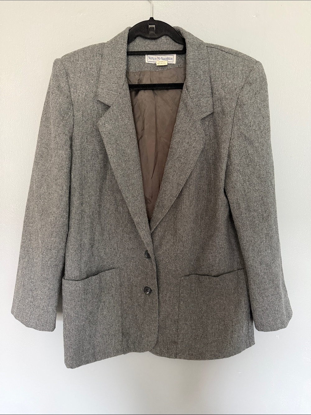 Vtg 90s Norton McNaughton Gray‎ Wool Blazer - Dark Academia Old Money Size 8